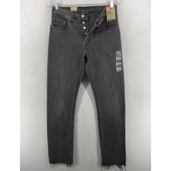 LEVIS 501 Jeans Womens 27x30 Original Denim Button Fly 5-Pocket Frayed Black NEW - Picture 1 of 12
